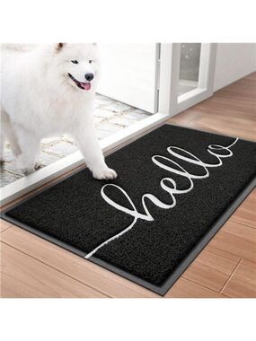Welcome Door Mat 30x17 Black Outdoor Indoor Low Profile Non Slip Entryway Rug
